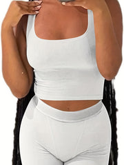 2pcs Sleeveless Crop Top & High Waist Shorts Set for Yoga Workout