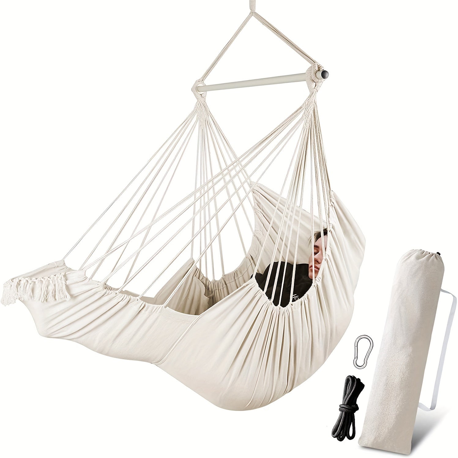 Outdoor Garden Oversized Hammock Swing Chair Tassel Hammock Detachable Iron Pipe