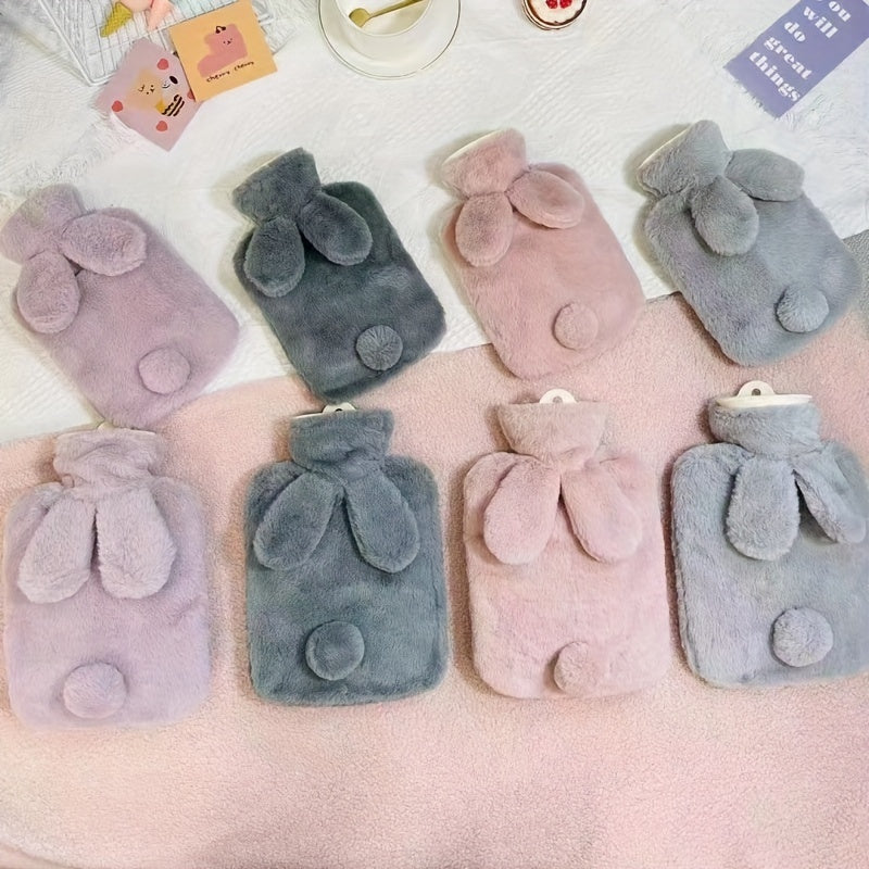 500ml Winter Warm Water Bag Plush Cover Rabbit Hand Warmer