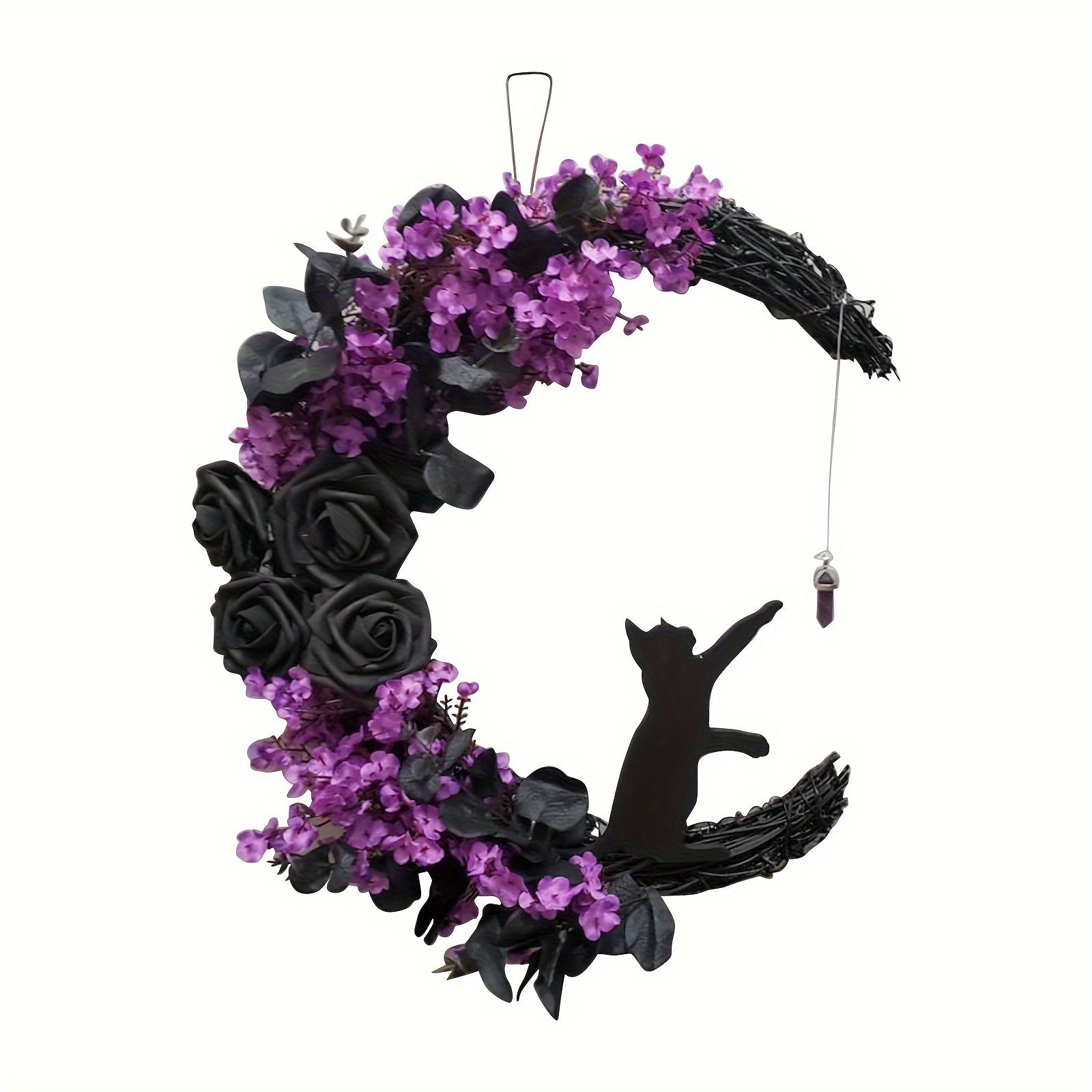 Christmas Halloween Cat Garland Door Hanging Simulation Plant Rattan Circle