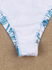 Ruffle Leaf Print One Piece Swimsuit High Cut Bathing Suit