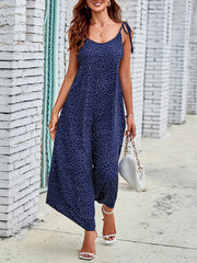 Polka Dot Spaghetti Jumpsuit Wide Leg Long Length Women's Clothing