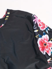 Plus Floral Print Top & Bikini Set, Long Sleeve, Modest Style