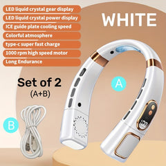 2PCS Portable Neck Fan Ice Porcelain Sheet Cooling Fast Charging 5 Wind Speeds