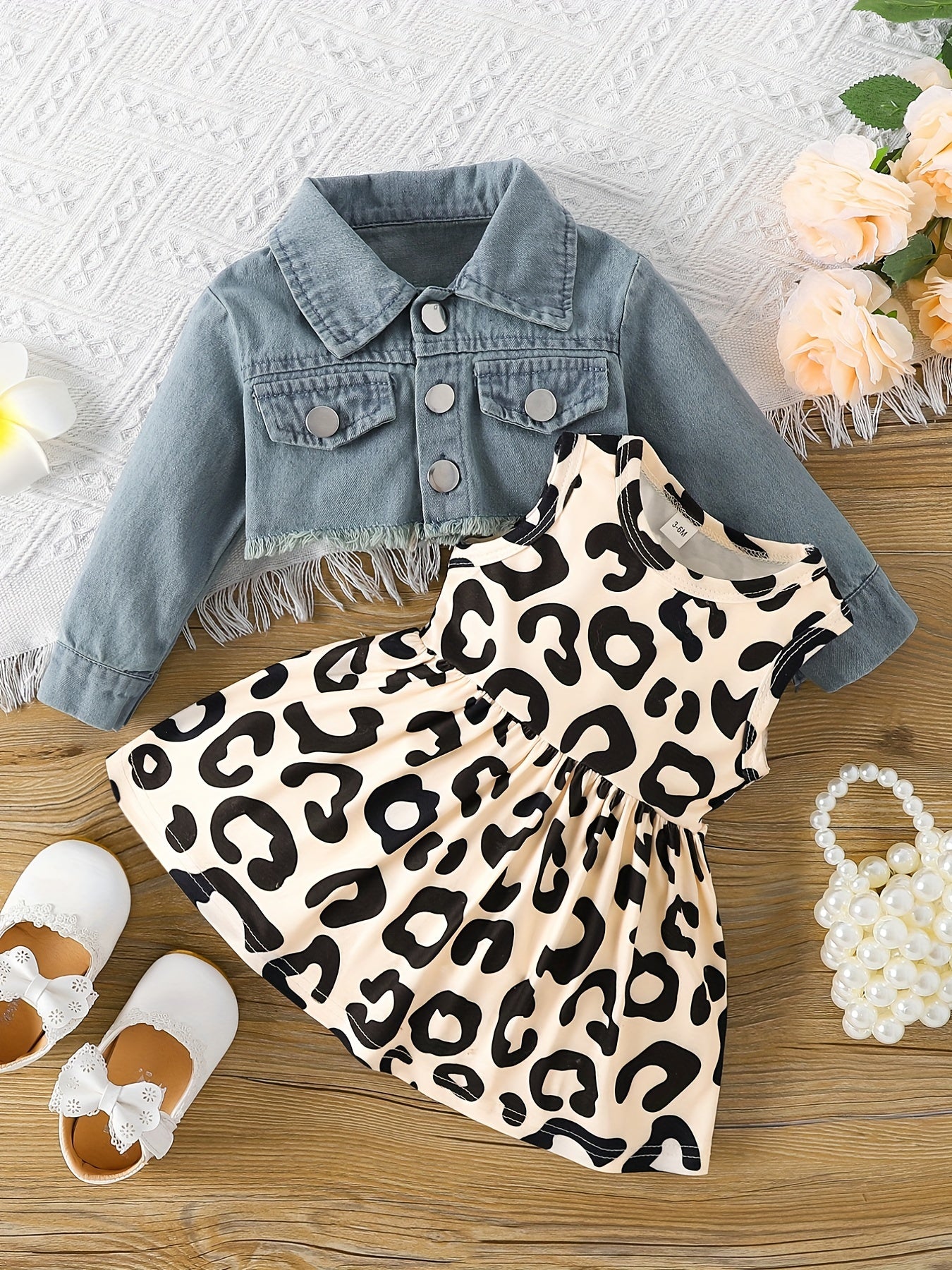 2pcs Baby Girls Dress & Denim Jacket Set