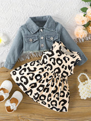 2pcs Baby Girls Dress & Denim Jacket Set
