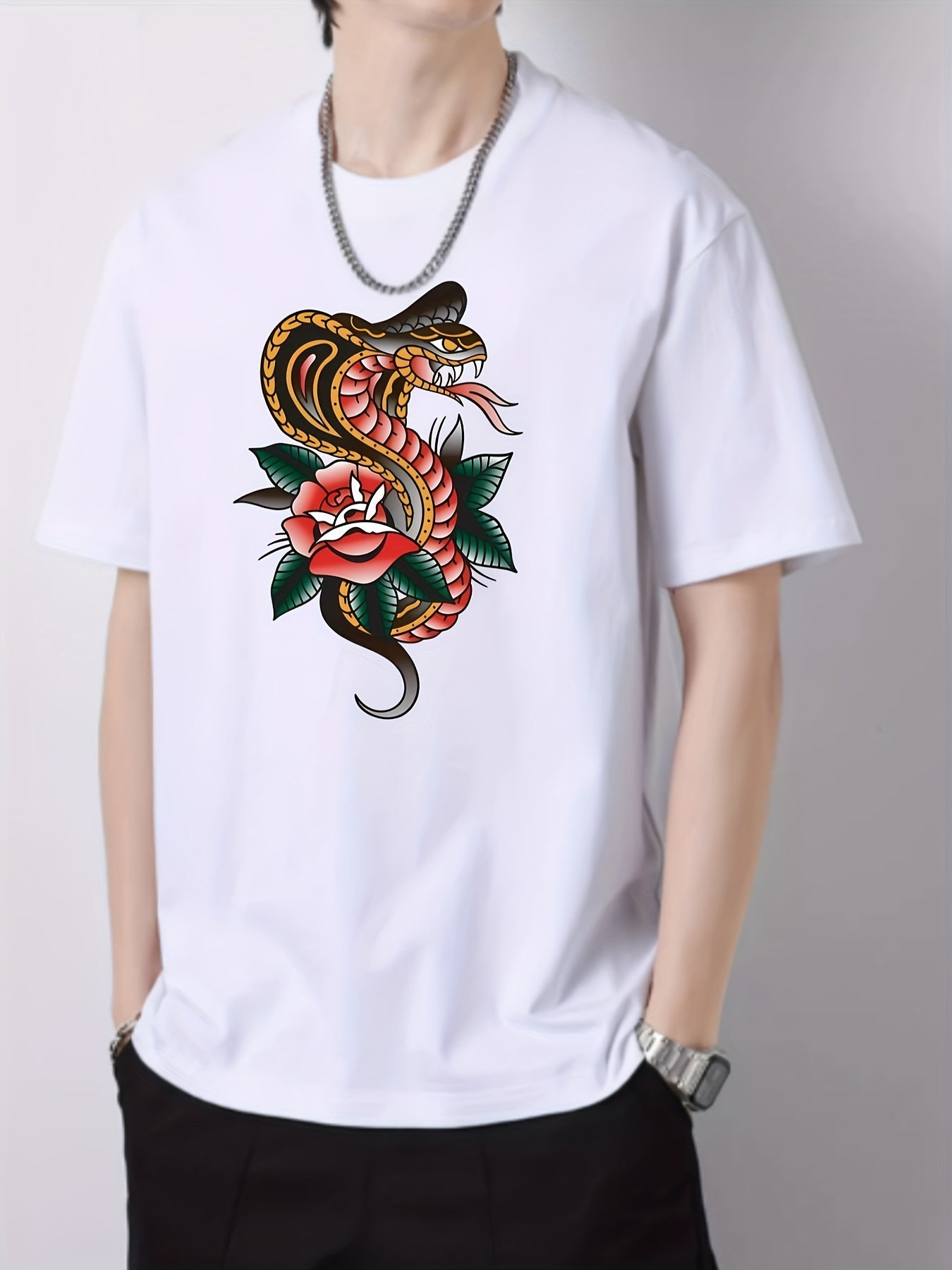 Men's Dragon Flower Pattern Vintage T-Shirt