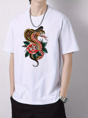 Men's Dragon Flower Pattern Vintage T-Shirt