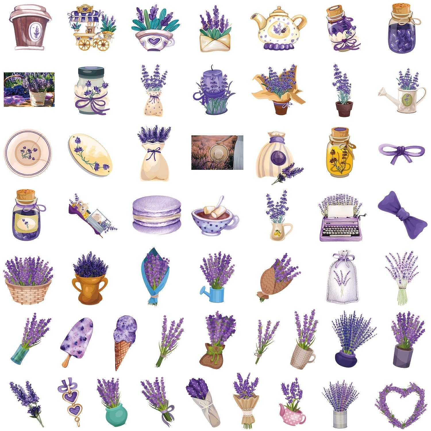 50pcs Lavender Series Phone Case Stickers Waterproof DIY Creative Stick