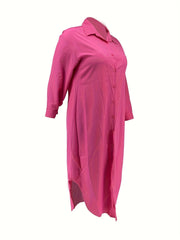 Solid Button-Up Maxi Shirt Dress