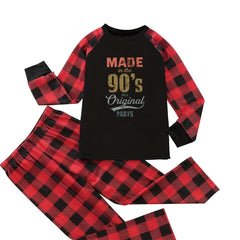 Colorblock Gingham & Slogan Print Pajama Set