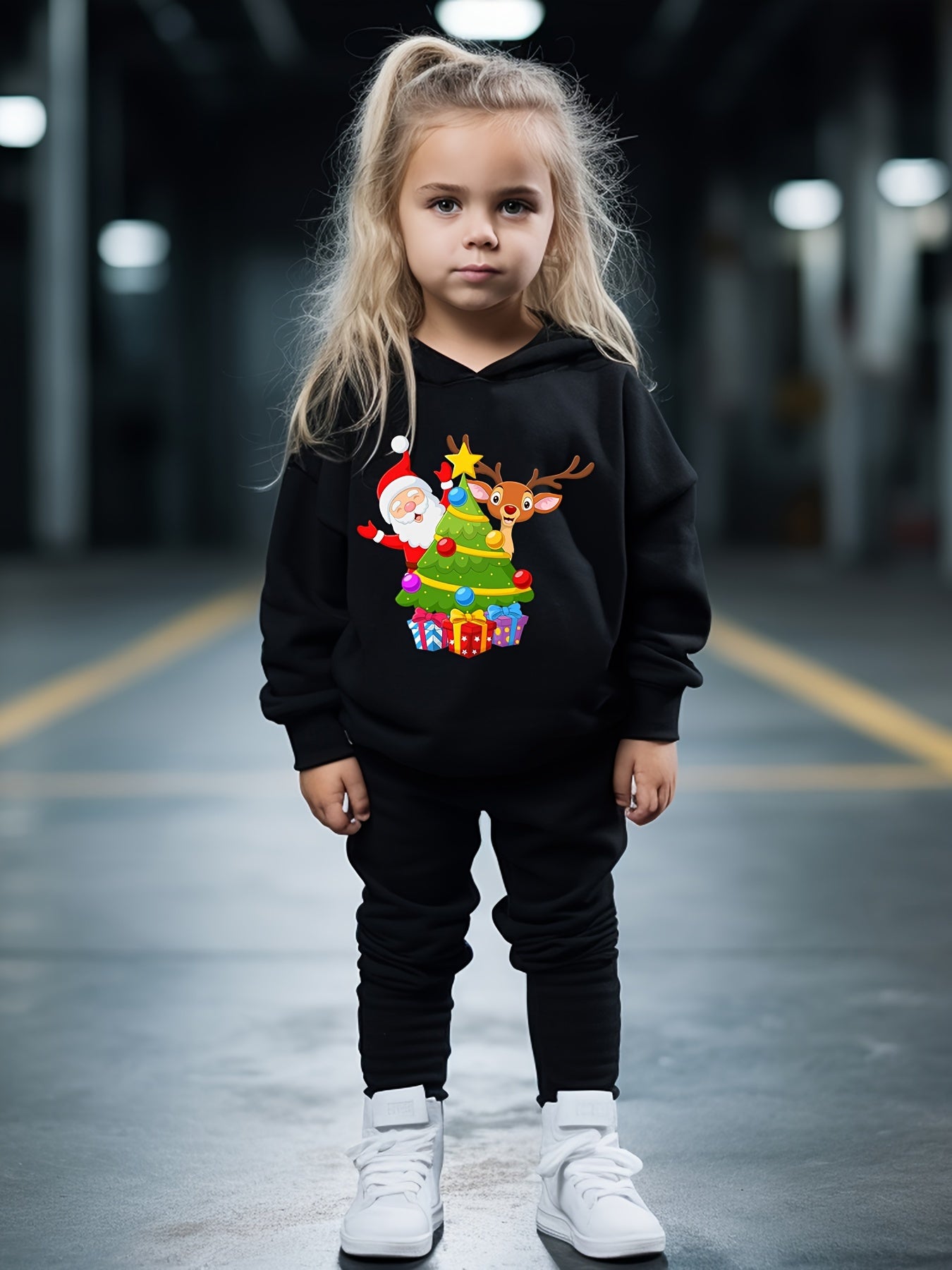 OERYUI Kids Santa & Christmas Tree Print Hoodies Pants Set