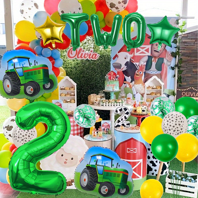 26pcs Tractor Birthday Party Supplies Set with Number, Latex, and Star Balloons