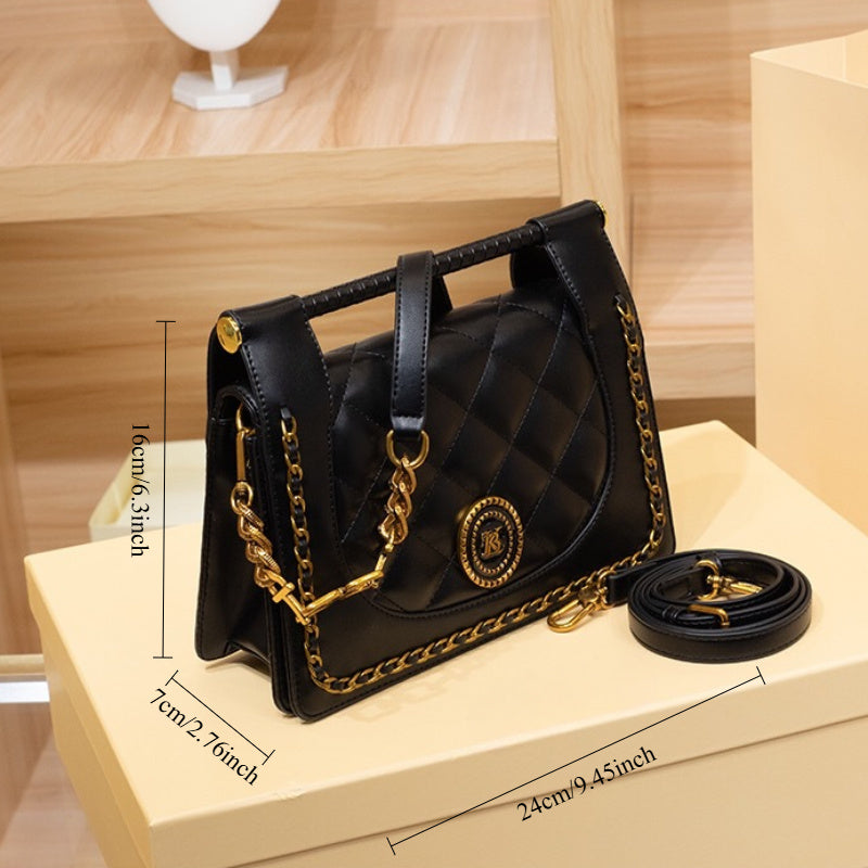 Grid Pattern Women's Handbag with Shoulder Strap & Magnetic Closure