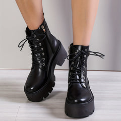 Women's Platform Combat Boots Lace Up Chunky Heel Ankle Boots