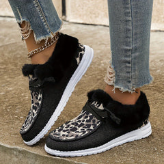 Leopard Pattern Non Slip Thick Walking Sneakers Warm Sport Shoes