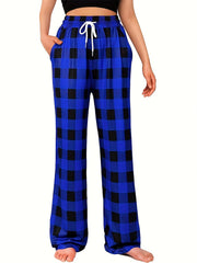 Colorblock Plaid Lounge Pants Drawstring Lace Up Womens Loungewear