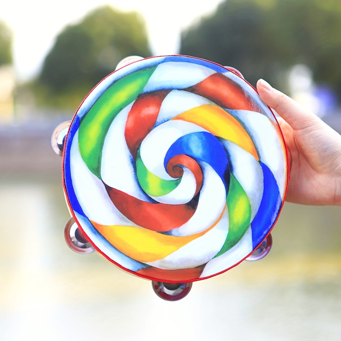 10" Lollipop Single Row Hand Rattle Drum - Griff Musical Instrument