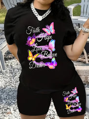 Tie Dye Glitter Lip Print Top & Shorts Set