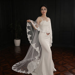 Floral Lace Wedding Veil Floor Length Train Bridal Accessory