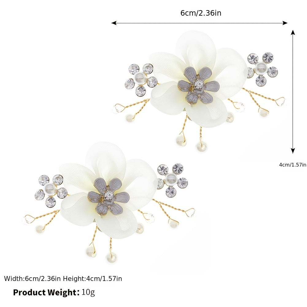 Fabric Flower Rhinestone Shoe Buckles for Women