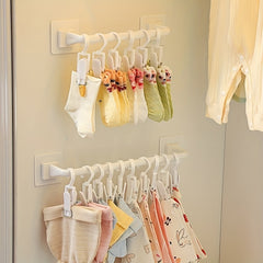 Kids Wardrobe Hanging Rod Stick Wall Storage Hanging Rack With Clip