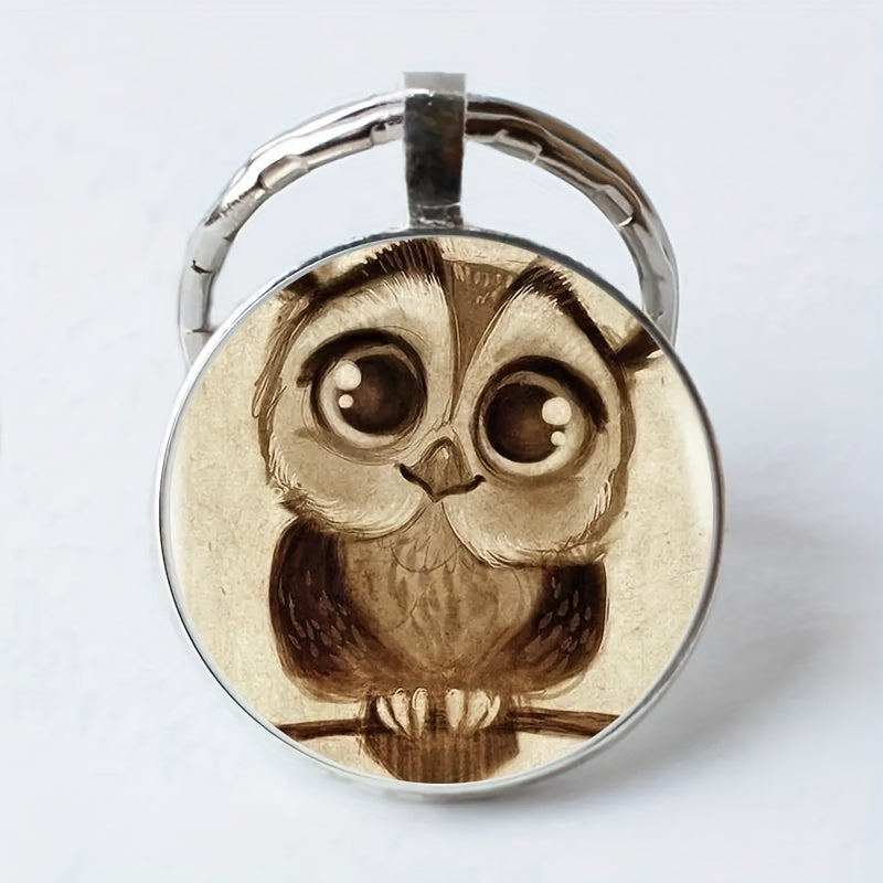 Vintage Owl Time Gemstone Keychain Necklace Bag Wallet Charm Accessory