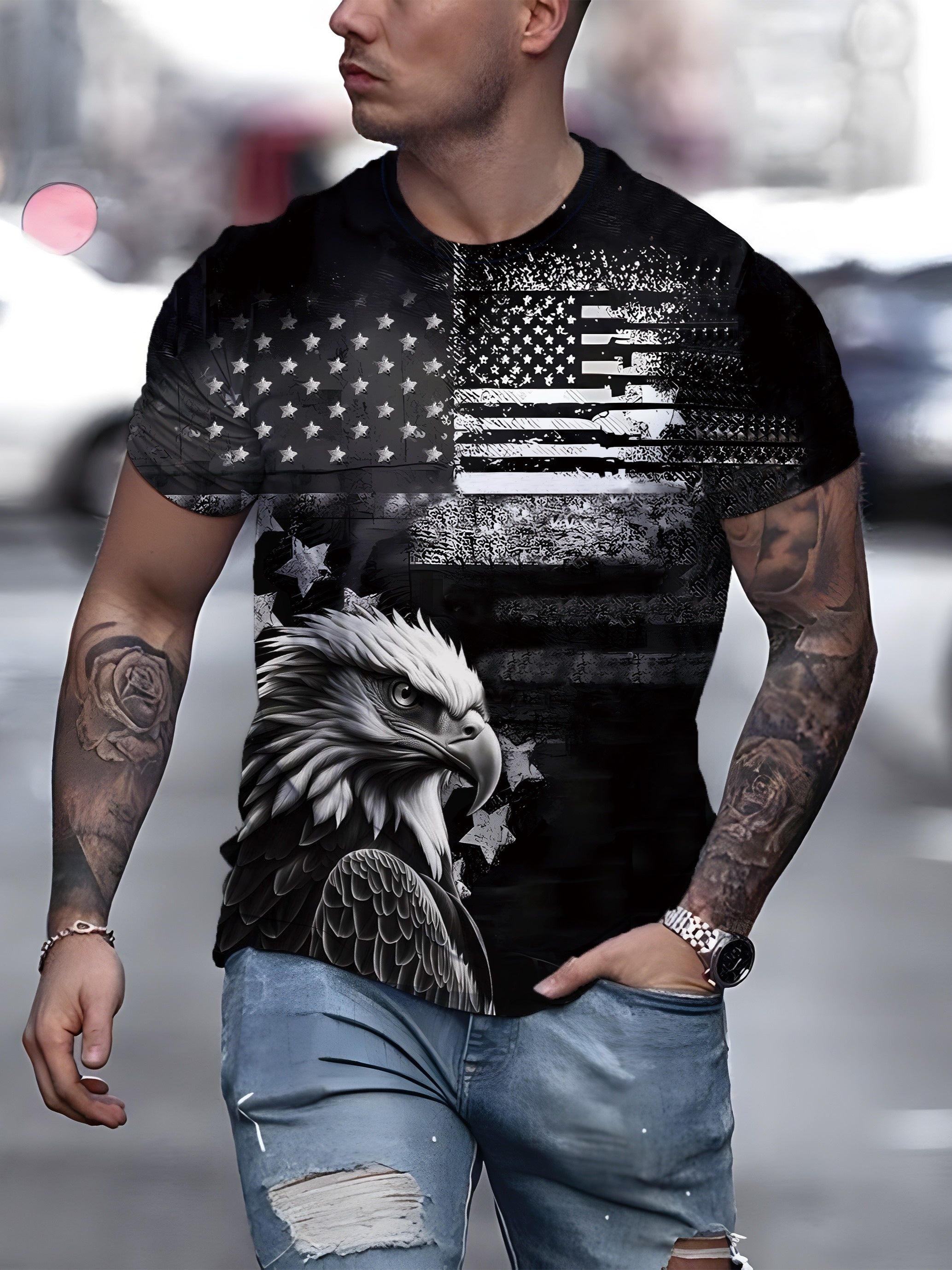 Eagle 3D Print T-shirt Men's Casual Street Style Tee Shirt for Summer