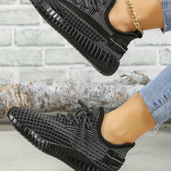 Women's Knitted Sports Shoes Lace Up Low Top Running Shoes