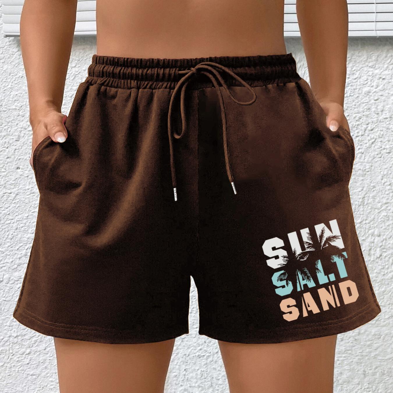 Coconut Tree Print High Rise Plus Size Sports Shorts