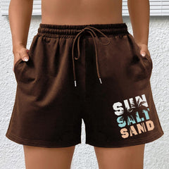 Coconut Tree Print High Rise Plus Size Sports Shorts