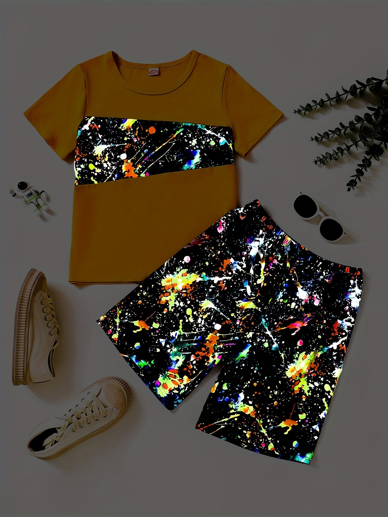 Boys Graffiti Print T-shirt & Shorts Set - Summer Casual