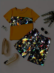 Boys Graffiti Print T-shirt & Shorts Set - Summer Casual