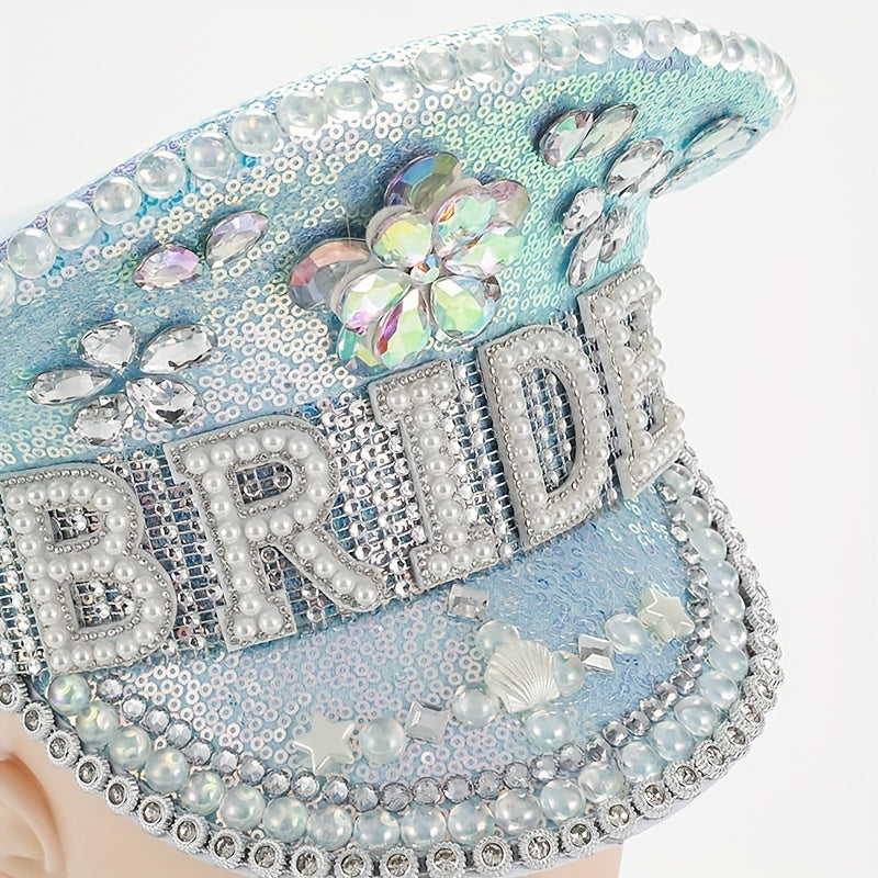 Faux Pearl Bride Hat Sequin Rhinestone Bachelorette Party Captain Caps