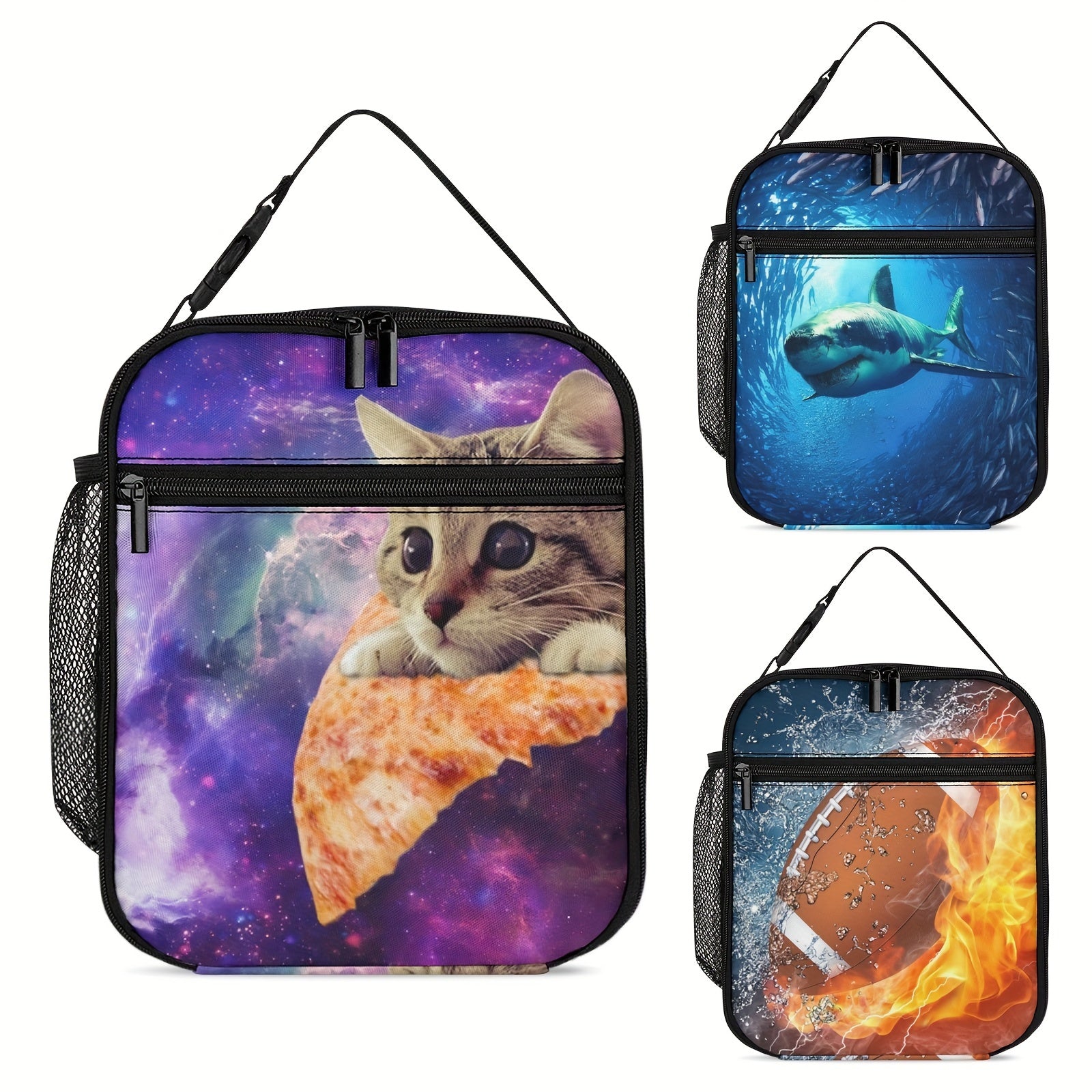Football Ball Fire Lunch Bag Insulated Lunch Box Bag Waterproof Shark Lunch Tote