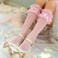 Girls Lace Trim Mesh Crew Socks for Kids Toddlers