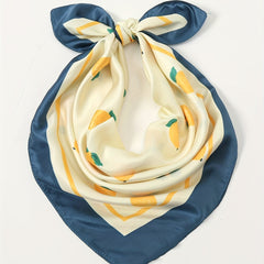 Lemon Print Bandana Square Scarf Silk Head Wrap Hair Accessories