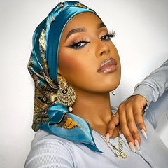 Large Paisley Print Satin Bandana Silk Scarf Women Head Wrap Hair Accessory