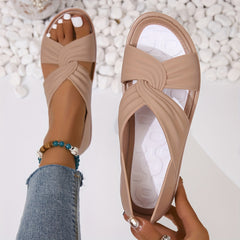 Women's Cross Strap Flat Sandals Casual Slip On Cutout Shoes