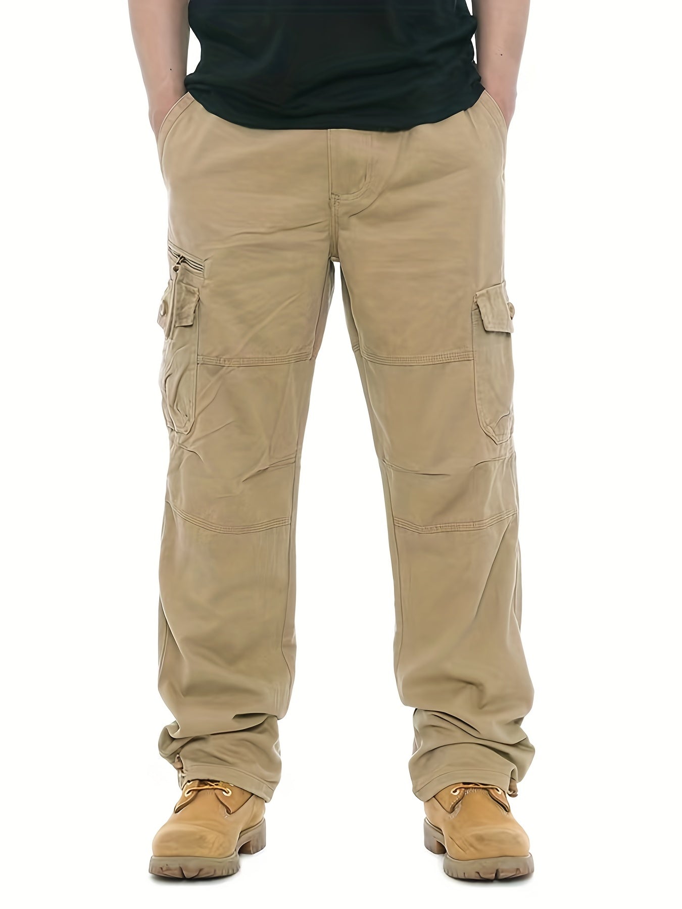 Men's Solid Cargo Pants High Pocket Loose Casual Outdoor Trousers