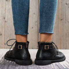 Women's Lace-Up Ankle Boots Solid Faux Leather