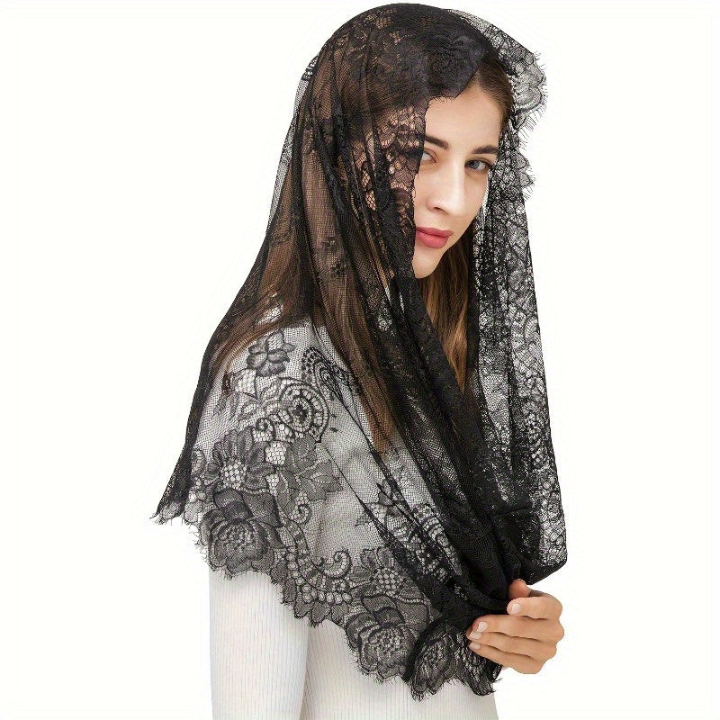 Retro Style Lace Mantilla Veil for Women Soft Polyester Blend Intricate Floral