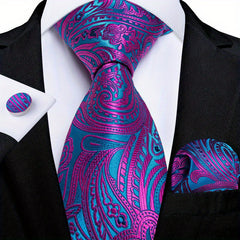 Purple Paisley Silk Tie Set - Wedding Business Party