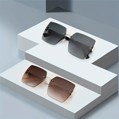 Square Rimless Sunglasses Gradient UV400 Sun Shades Summer Travel