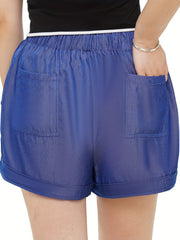 Tie Front Dual Pockets Loose Shorts for Women