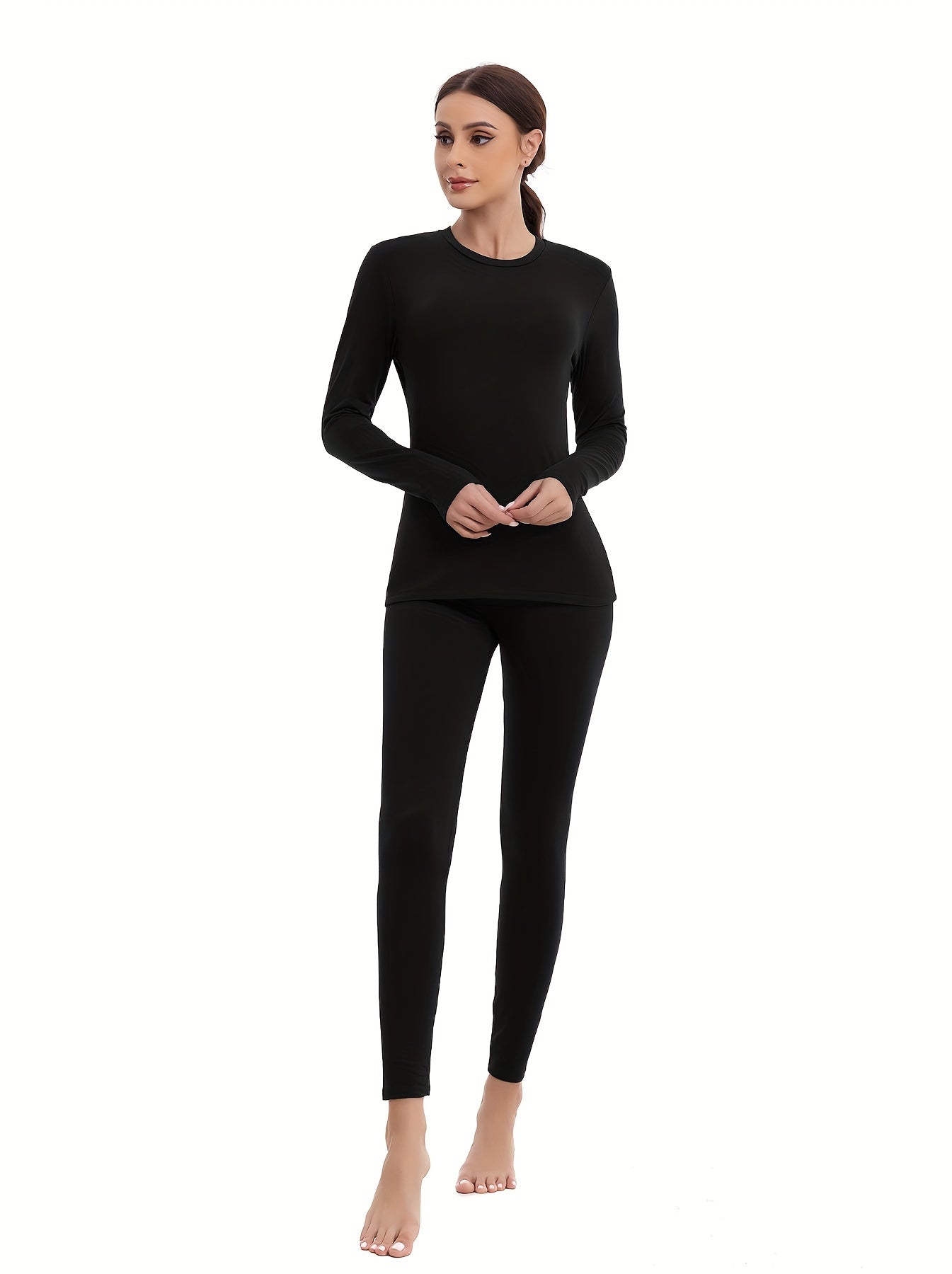2pcs Thermal Sports Sets Long Sleeve Base Layer Shirt & Warm Leggings