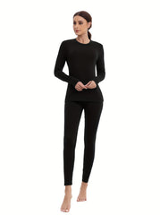 2pcs Thermal Sports Sets Long Sleeve Base Layer Shirt & Warm Leggings