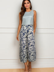 Boho Plants Print High Waist Wide Leg Pants