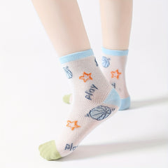 5 Pairs Basketball Graphic Print Breathable Socks for Boys/Girls Teen