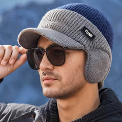 Men's Winter Hat with Earmuffs Block Style Warm Cap for Cold Weather in 4 Colors